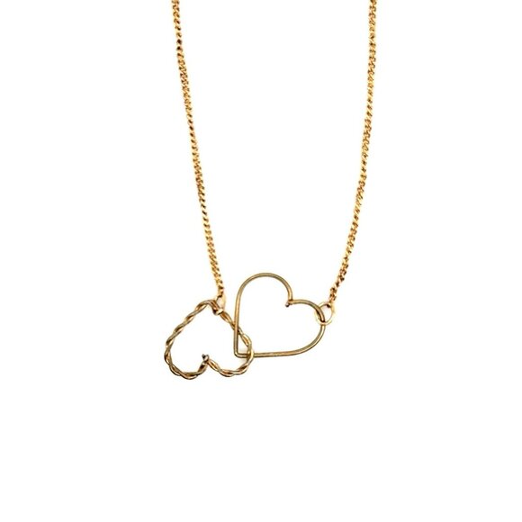 Interlock Heart Design Clavicle Chain Necklace - Picture 1 of 5